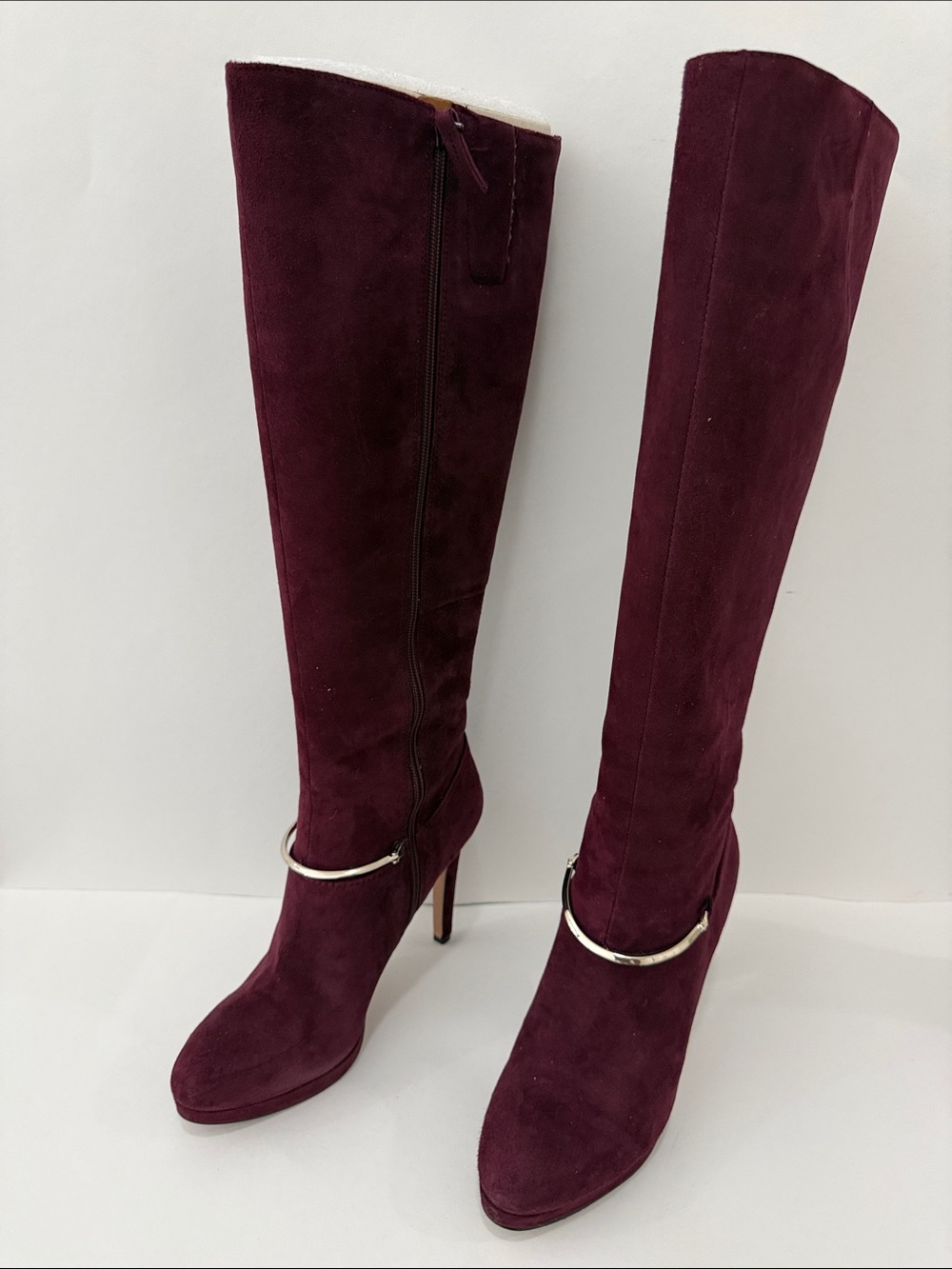 Women's Tall Suede Knee-High Boots Wide Calf- Burgundy